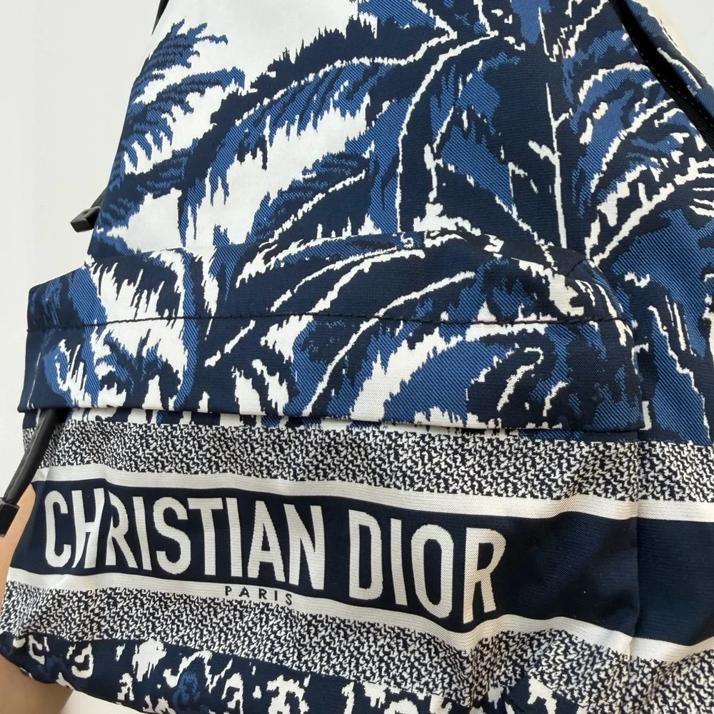 Dior Blue and Ivory Palm-Print Canvas Backpack